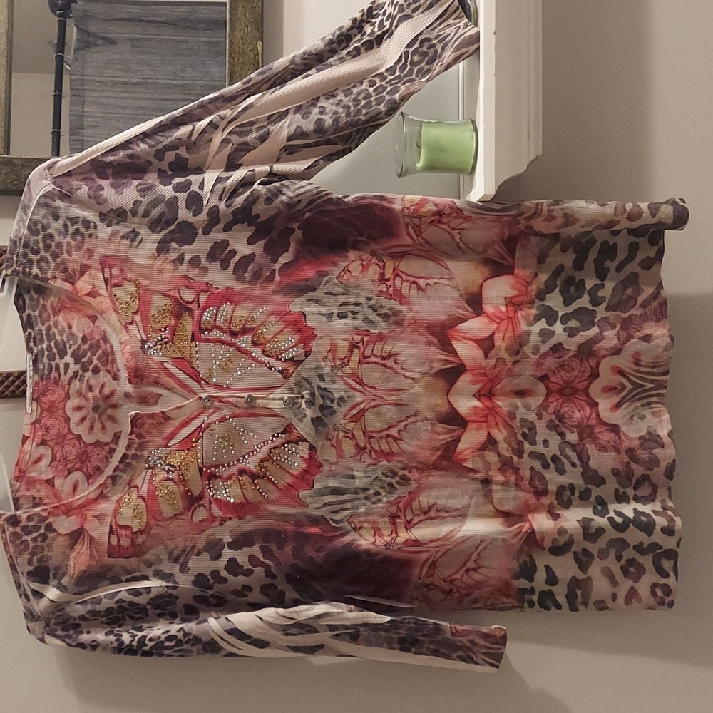 4 for $15 Style & Co fashion top 3/4 sleeves leopard pink butterfly floral XL